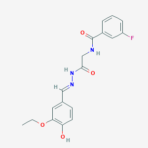 molecular formula C18H18FN3O4 B11556541 N-({N'-[(E)-(3-Ethoxy-4-hydroxyphenyl)methylidene]hydrazinecarbonyl}methyl)-3-fluorobenzamide 