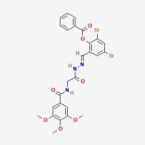 molecular formula C26H23Br2N3O7 B11556571 2,4-Dibromo-6-[(E)-({2-[(3,4,5-trimethoxyphenyl)formamido]acetamido}imino)methyl]phenyl benzoate 