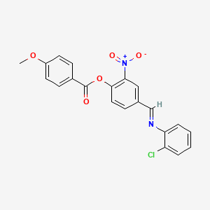 molecular formula C21H15ClN2O5 B11556661 4-{(E)-[(2-chlorophenyl)imino]methyl}-2-nitrophenyl 4-methoxybenzoate 