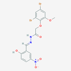 molecular formula C16H13Br2N3O6 B11556738 2-(2,4-dibromo-6-methoxyphenoxy)-N'-[(E)-(2-hydroxy-5-nitrophenyl)methylidene]acetohydrazide 