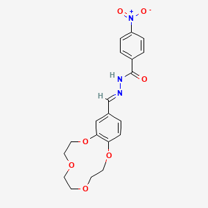 molecular formula C20H21N3O7 B11556770 N'-[(E)-2,3,5,6,8,9-hexahydro-1,4,7,10-benzotetraoxacyclododecin-12-ylmethylidene]-4-nitrobenzohydrazide 