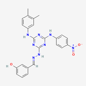 3-[(E)-(2-{4-[(3,4-dimethylphenyl)amino]-6-[(4-nitrophenyl)amino]-1,3,5-triazin-2-yl}hydrazinylidene)methyl]phenol