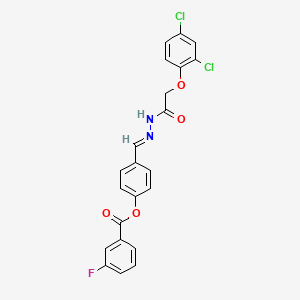 4-[(E)-{2-[(2,4-dichlorophenoxy)acetyl]hydrazinylidene}methyl]phenyl 3-fluorobenzoate