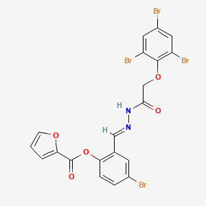 molecular formula C20H12Br4N2O5 B11556816 4-bromo-2-[(E)-{2-[(2,4,6-tribromophenoxy)acetyl]hydrazinylidene}methyl]phenyl furan-2-carboxylate 