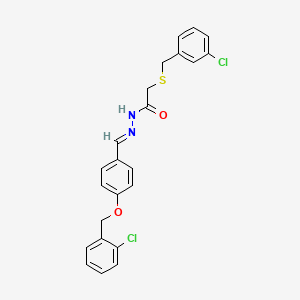 molecular formula C23H20Cl2N2O2S B11556856 N'-[(E)-{4-[(2-chlorobenzyl)oxy]phenyl}methylidene]-2-[(3-chlorobenzyl)sulfanyl]acetohydrazide 