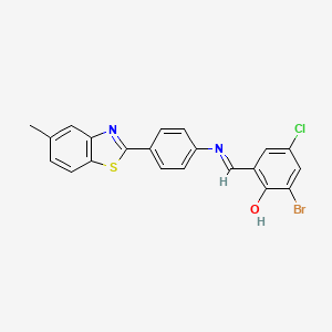 molecular formula C21H14BrClN2OS B11556862 2-bromo-4-chloro-6-[(E)-{[4-(5-methyl-1,3-benzothiazol-2-yl)phenyl]imino}methyl]phenol 