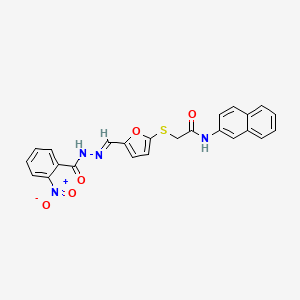 N-(naphthalen-2-yl)-2-({5-[(E)-{2-[(2-nitrophenyl)carbonyl]hydrazinylidene}methyl]furan-2-yl}sulfanyl)acetamide