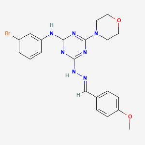 molecular formula C21H22BrN7O2 B11556987 N-(3-bromophenyl)-4-[(2E)-2-(4-methoxybenzylidene)hydrazinyl]-6-(morpholin-4-yl)-1,3,5-triazin-2-amine 