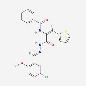 molecular formula C22H18ClN3O3S B11557001 N-[(1E)-3-[(2E)-2-(5-chloro-2-methoxybenzylidene)hydrazinyl]-3-oxo-1-(thiophen-2-yl)prop-1-en-2-yl]benzamide 