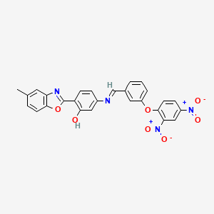 molecular formula C27H18N4O7 B11557010 5-({(E)-[3-(2,4-dinitrophenoxy)phenyl]methylidene}amino)-2-(5-methyl-1,3-benzoxazol-2-yl)phenol 