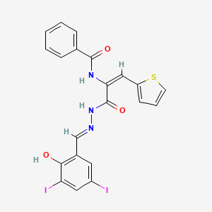 molecular formula C21H15I2N3O3S B11557083 N-[(1E)-3-[(2E)-2-(2-hydroxy-3,5-diiodobenzylidene)hydrazinyl]-3-oxo-1-(thiophen-2-yl)prop-1-en-2-yl]benzamide 