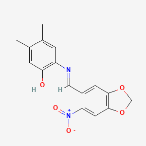 2-[({6-Nitro-1,3-benzodioxol-5-yl}methylene)amino]-4,5-dimethylphenol