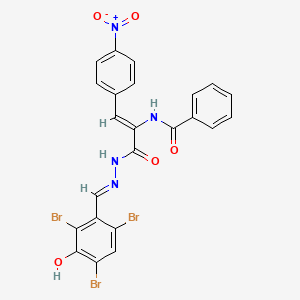 N-{(1Z)-1-(4-nitrophenyl)-3-oxo-3-[(2E)-2-(2,4,6-tribromo-3-hydroxybenzylidene)hydrazinyl]prop-1-en-2-yl}benzamide