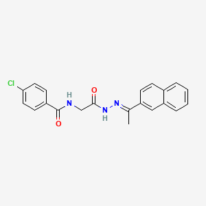 molecular formula C21H18ClN3O2 B11557150 4-Chloro-N-({N'-[(1E)-1-(naphthalen-2-YL)ethylidene]hydrazinecarbonyl}methyl)benzamide 