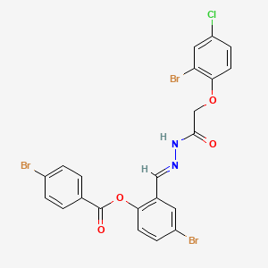 molecular formula C22H14Br3ClN2O4 B11557249 4-bromo-2-[(E)-{2-[(2-bromo-4-chlorophenoxy)acetyl]hydrazinylidene}methyl]phenyl 4-bromobenzoate 