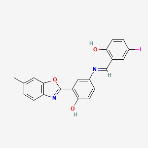 molecular formula C21H15IN2O3 B11557269 4-{[(E)-(2-hydroxy-5-iodophenyl)methylidene]amino}-2-(6-methyl-1,3-benzoxazol-2-yl)phenol 