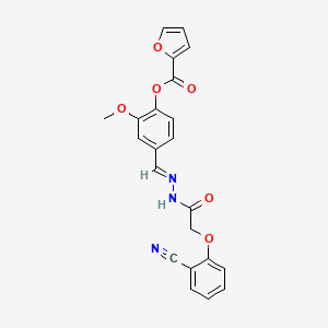 molecular formula C22H17N3O6 B11557274 4-[(E)-{2-[(2-cyanophenoxy)acetyl]hydrazinylidene}methyl]-2-methoxyphenyl furan-2-carboxylate 