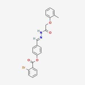 molecular formula C23H19BrN2O4 B11557318 4-(2-((2-Methylphenoxy)acetyl)carbohydrazonoyl)phenyl 2-bromobenzoate CAS No. 350476-36-7