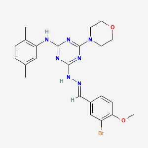 molecular formula C23H26BrN7O2 B11557327 4-[(2E)-2-(3-bromo-4-methoxybenzylidene)hydrazinyl]-N-(2,5-dimethylphenyl)-6-(morpholin-4-yl)-1,3,5-triazin-2-amine 