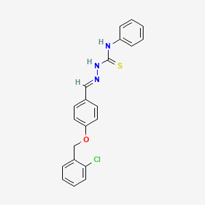 molecular formula C21H18ClN3OS B11557370 (2E)-2-{4-[(2-chlorobenzyl)oxy]benzylidene}-N-phenylhydrazinecarbothioamide 