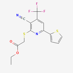 Ethyl ((3-cyano-6-(2-thienyl)-4-(trifluoromethyl)-2-pyridinyl)thio)acetate