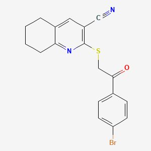 molecular formula C18H15BrN2OS B11557467 2-{[2-(4-Bromophenyl)-2-oxoethyl]sulfanyl}-5,6,7,8-tetrahydroquinoline-3-carbonitrile 