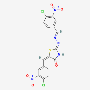 molecular formula C17H9Cl2N5O5S B11557486 (2Z,5E)-5-(4-chloro-3-nitrobenzylidene)-2-[(2E)-(4-chloro-3-nitrobenzylidene)hydrazinylidene]-1,3-thiazolidin-4-one 