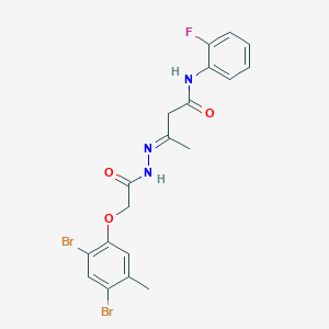 molecular formula C19H18Br2FN3O3 B11557527 (3E)-3-{2-[(2,4-dibromo-5-methylphenoxy)acetyl]hydrazinylidene}-N-(2-fluorophenyl)butanamide 