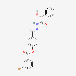 molecular formula C22H17BrN2O4 B11557535 4-[(E)-{2-[hydroxy(phenyl)acetyl]hydrazinylidene}methyl]phenyl 3-bromobenzoate 