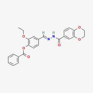 4-{(E)-[2-(2,3-dihydro-1,4-benzodioxin-6-ylcarbonyl)hydrazinylidene]methyl}-2-ethoxyphenyl benzoate