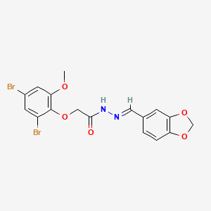 molecular formula C17H14Br2N2O5 B11557551 N'-[(E)-1,3-benzodioxol-5-ylmethylidene]-2-(2,4-dibromo-6-methoxyphenoxy)acetohydrazide 