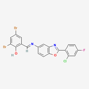 molecular formula C20H10Br2ClFN2O2 B11557568 2,4-dibromo-6-[(E)-{[2-(2-chloro-4-fluorophenyl)-1,3-benzoxazol-5-yl]imino}methyl]phenol 