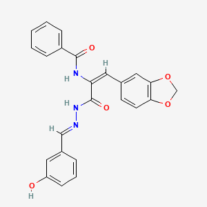 molecular formula C24H19N3O5 B11557596 N-{(1E)-1-(1,3-benzodioxol-5-yl)-3-[(2E)-2-(3-hydroxybenzylidene)hydrazinyl]-3-oxoprop-1-en-2-yl}benzamide 