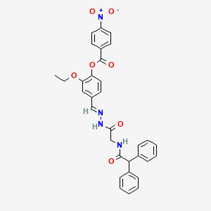 molecular formula C32H28N4O7 B11557599 4-[(E)-{[2-(2,2-Diphenylacetamido)acetamido]imino}methyl]-2-ethoxyphenyl 4-nitrobenzoate 