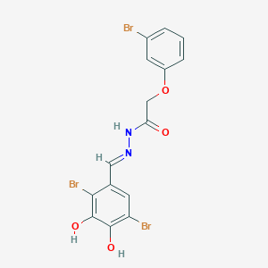 molecular formula C15H11Br3N2O4 B11557605 2-(3-bromophenoxy)-N'-[(E)-(2,5-dibromo-3,4-dihydroxyphenyl)methylidene]acetohydrazide 