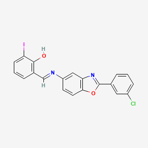 molecular formula C20H12ClIN2O2 B11557607 2-[(E)-{[2-(3-chlorophenyl)-1,3-benzoxazol-5-yl]imino}methyl]-6-iodophenol 