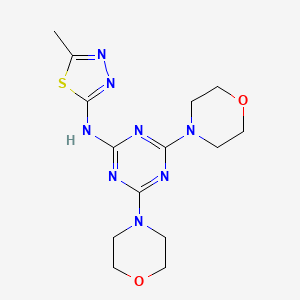 molecular formula C14H20N8O2S B11557672 N-(5-methyl-1,3,4-thiadiazol-2-yl)-4,6-di(morpholin-4-yl)-1,3,5-triazin-2-amine 