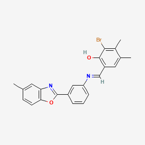 molecular formula C23H19BrN2O2 B11557698 2-bromo-3,4-dimethyl-6-[(E)-{[3-(5-methyl-1,3-benzoxazol-2-yl)phenyl]imino}methyl]phenol 