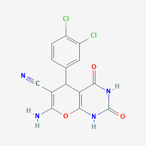 molecular formula C14H8Cl2N4O3 B11557826 7-amino-5-(3,4-dichlorophenyl)-2,4-dioxo-1,3,4,5-tetrahydro-2H-pyrano[2,3-d]pyrimidine-6-carbonitrile 