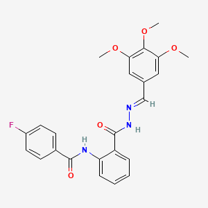 molecular formula C24H22FN3O5 B11557873 4-fluoro-N-(2-{[(2E)-2-(3,4,5-trimethoxybenzylidene)hydrazinyl]carbonyl}phenyl)benzamide 