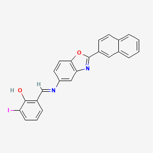 molecular formula C24H15IN2O2 B11557920 2-iodo-6-[(E)-{[2-(naphthalen-2-yl)-1,3-benzoxazol-5-yl]imino}methyl]phenol 