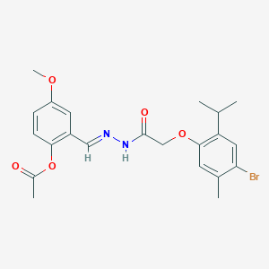 molecular formula C22H25BrN2O5 B11557990 2-[(E)-(2-{[4-bromo-5-methyl-2-(propan-2-yl)phenoxy]acetyl}hydrazinylidene)methyl]-4-methoxyphenyl acetate 