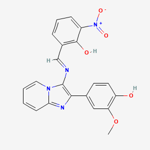 molecular formula C21H16N4O5 B11558012 4-(3-{[(E)-(2-hydroxy-3-nitrophenyl)methylidene]amino}imidazo[1,2-a]pyridin-2-yl)-2-methoxyphenol 