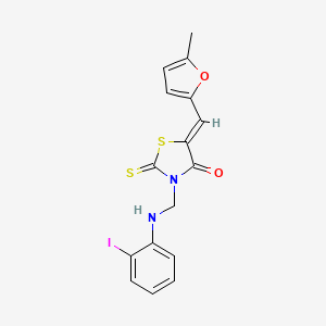 molecular formula C16H13IN2O2S2 B11558074 (5Z)-3-{[(2-iodophenyl)amino]methyl}-5-[(5-methylfuran-2-yl)methylidene]-2-thioxo-1,3-thiazolidin-4-one 