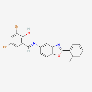 molecular formula C21H14Br2N2O2 B11558093 2,4-dibromo-6-[(E)-{[2-(2-methylphenyl)-1,3-benzoxazol-5-yl]imino}methyl]phenol 