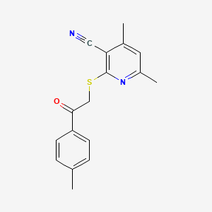 molecular formula C17H16N2OS B11558105 4,6-Dimethyl-2-{[2-(4-methylphenyl)-2-oxoethyl]sulfanyl}pyridine-3-carbonitrile 