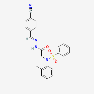 molecular formula C24H22N4O3S B11558135 N-({N'-[(E)-(4-Cyanophenyl)methylidene]hydrazinecarbonyl}methyl)-N-(2,4-dimethylphenyl)benzenesulfonamide 