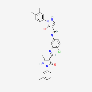 molecular formula C32H31ClN6O2 B11558187 4,4'-[(4-chlorobenzene-1,3-diyl)bis(iminomethylylidene)]bis[2-(3,4-dimethylphenyl)-5-methyl-2,4-dihydro-3H-pyrazol-3-one] 