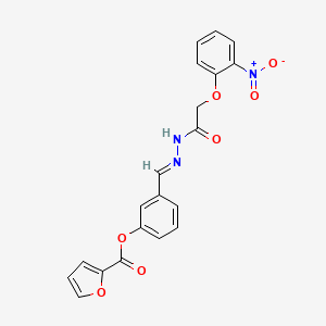 molecular formula C20H15N3O7 B11558216 3-[(E)-{2-[(2-nitrophenoxy)acetyl]hydrazinylidene}methyl]phenyl furan-2-carboxylate 