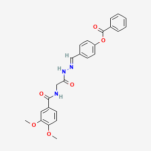 molecular formula C25H23N3O6 B11558219 4-[(E)-(2-{2-[(3,4-dimethoxybenzoyl)amino]acetyl}hydrazono)methyl]phenyl benzoate 